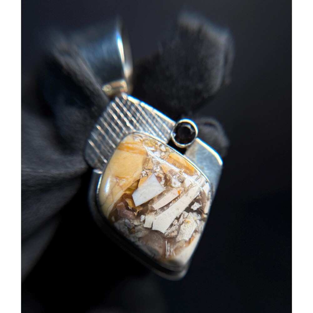 Desert Rose Trading Brecciated Jasper Pendant Sterling Silver Smoky Quartz Accen